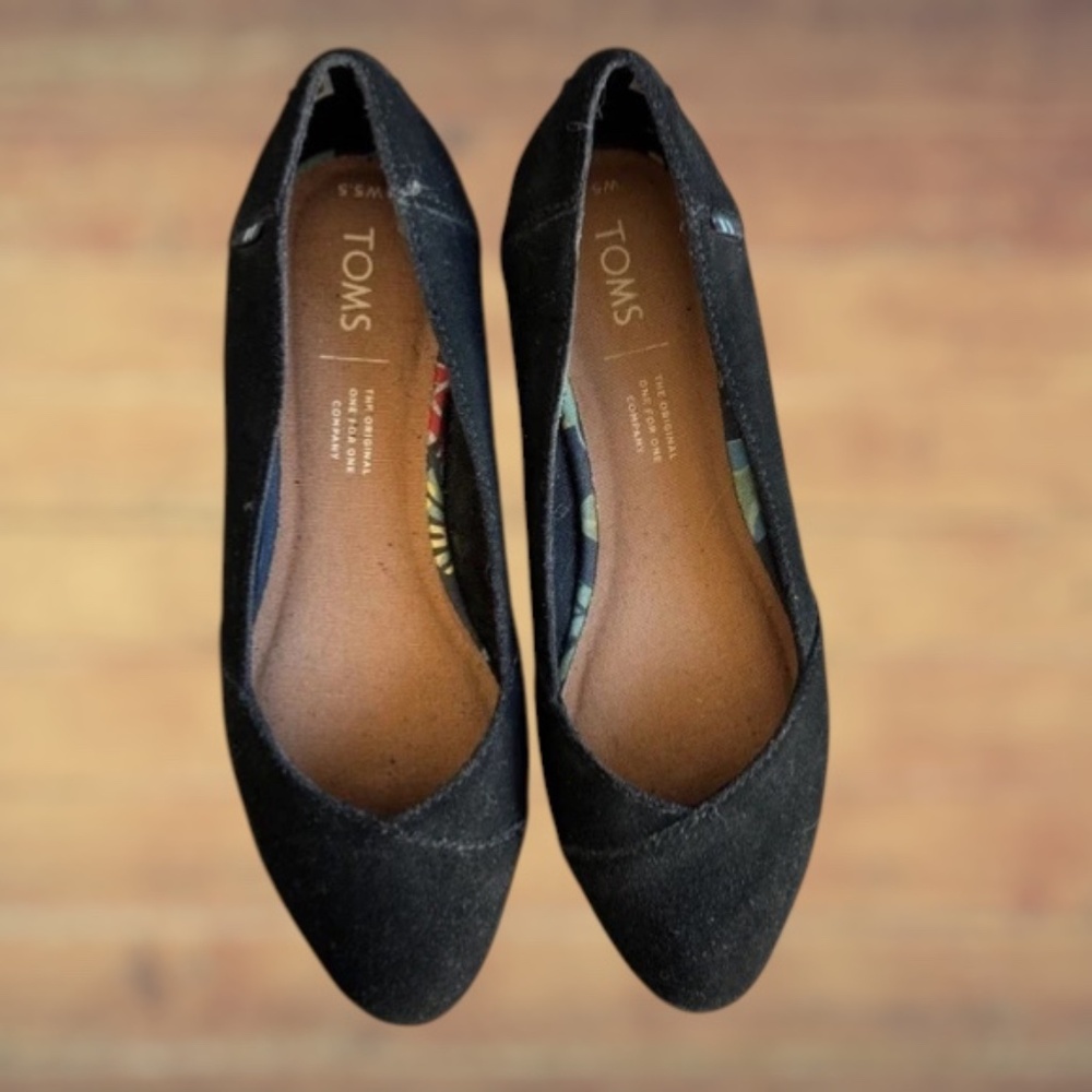 TOMS Women's 5.5 Jutti Neat Ballet Flats Casual Slip On Black Suede